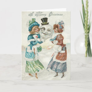 Woman Snowman Cigarette Monocle Top Hat Holiday Card