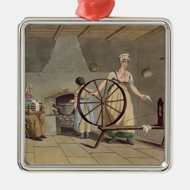 Woman Spinning, from 'Costume of Yorkshire' Metal Ornament (Front)