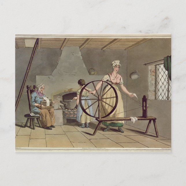 Woman Spinning, from 'Costume of Yorkshire' Postcard (Front)