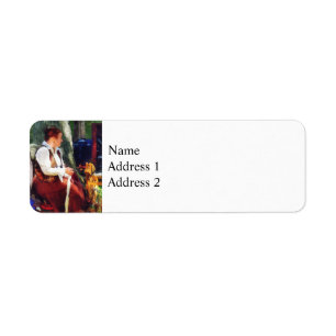 Woman Spinning Yarn at Flea Market Return Address Label