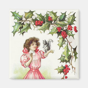 Woman & Squirrel Vintage Magnet