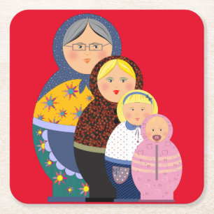 Woman Stages Of Life Matryoshka Dolls Square Paper Coaster