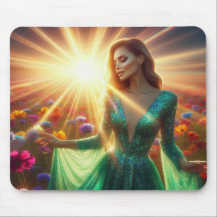 Woman Standing in the Beautiful Garden on a Thick Mouse Pad