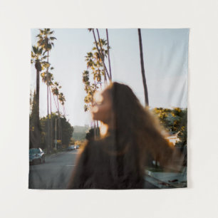 Woman standing near outdoor in the morning tapestry