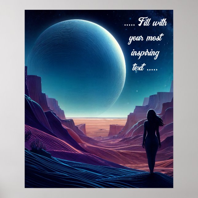 Woman standing on a desert looking at the moon poster (Front)