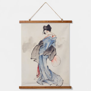 Woman Stands with a Fan, Hokusai Hanging Tapestry