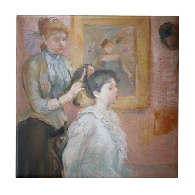 Woman Styling Daughter's Hair (by Berthe Morisot) Ceramic Tile (Front)