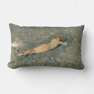 Woman Sunbathing on the Beach at Portici Lumbar Cushion