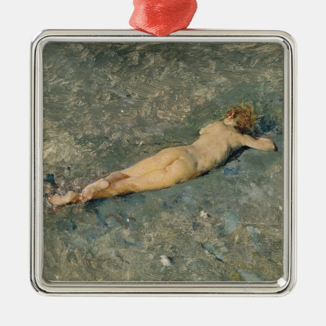 Woman Sunbathing on the Beach at Portici Metal Ornament (Front)