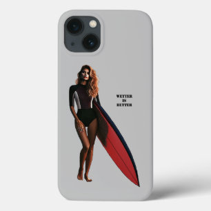 Woman Surfer on the Beach with her Surfboard URM iPhone 13 Case