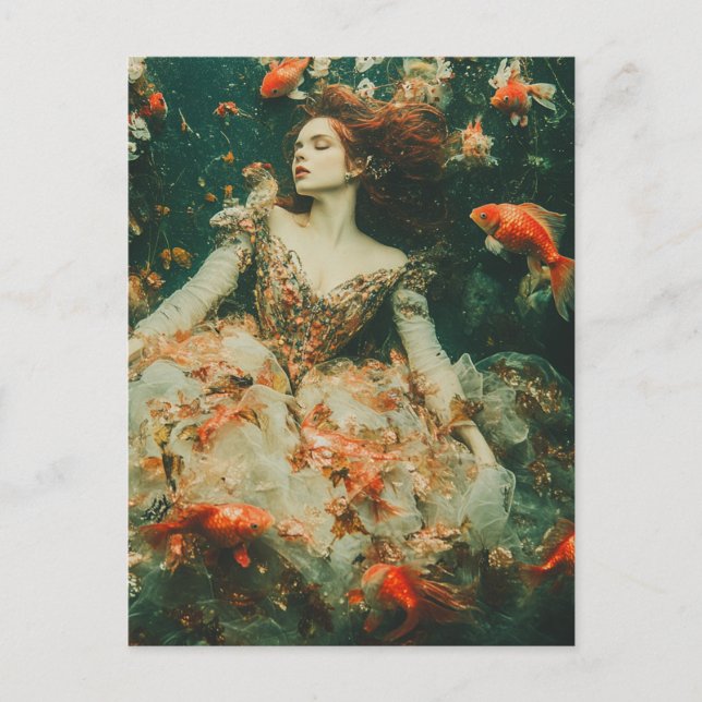Woman Swims with Goldfish Fantasy Fashions Postcard (Front)