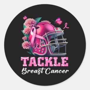 Woman Tackle Footll Pink Ribbon Breast Cancer Awar Classic Round Sticker