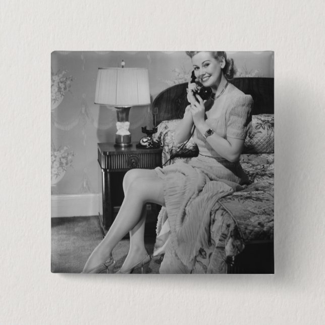 Woman Talking on Phone 15 Cm Square Badge (Front)