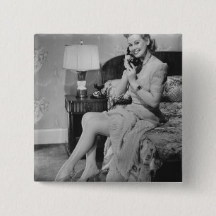 Woman Talking on Phone 15 Cm Square Badge
