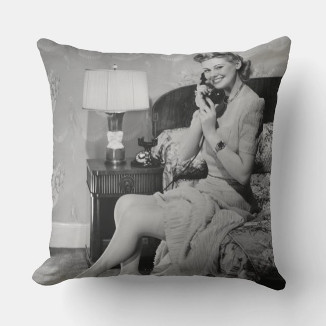Woman Talking on Phone Cushion (Front)