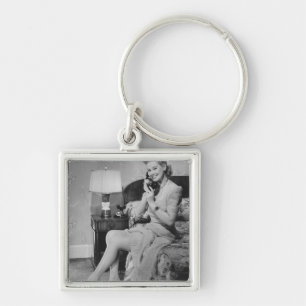 Woman Talking on Phone Key Ring