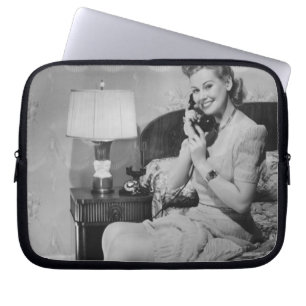 Woman Talking on Phone Laptop Sleeve