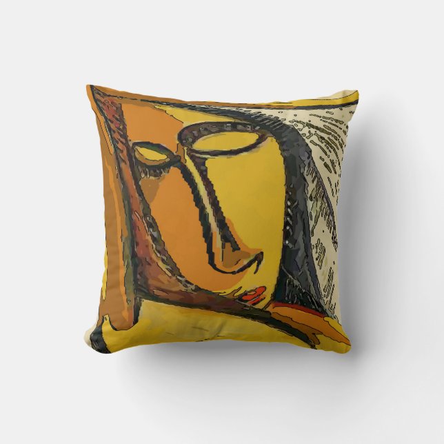 Woman Tellow Face Abstract Cushion (Front)