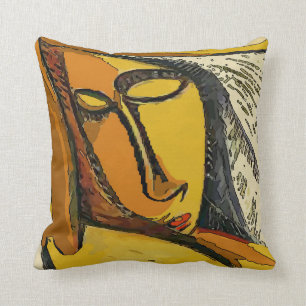 Woman Tellow Face Abstract Cushion