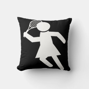 Woman Tennis Player - Tennis Symbol (on Black) Cushion