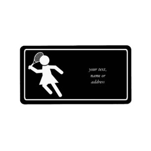 Woman Tennis Player - Tennis Symbol (on Black) Label