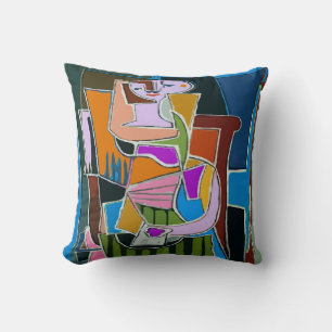 Woman Texting Abstract Cushion