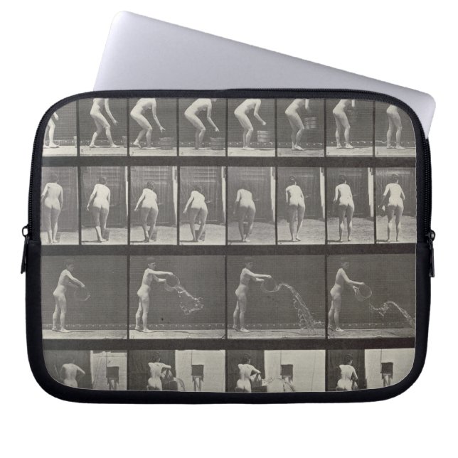 Woman throwing a bucket of water, plate 401 from ' laptop sleeve (Front)