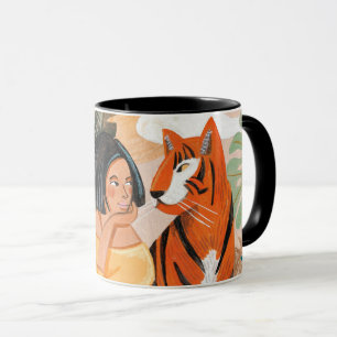 Woman & tiger jungle sunset mug