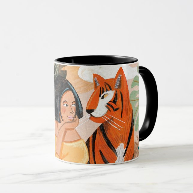 Woman & tiger jungle sunset mug (Front Right)
