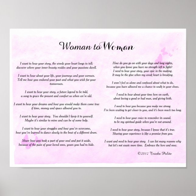 Woman to Woman ©2012 by Trinka Polite (poster) Poster (Front)