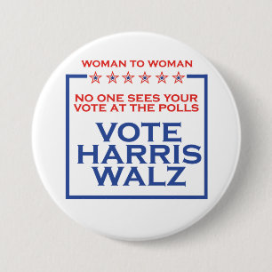 Woman To Woman Vote Harris Walz 3" Button