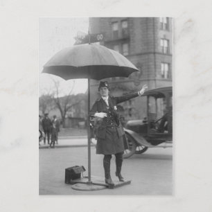 Woman Traffic Cop - Vintage Postcard