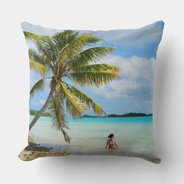 Woman under a palm tree throw pillow (Front)