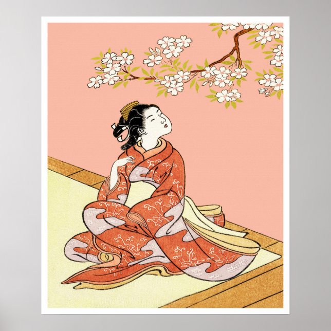 Woman Under Cherry Blossoms Poster (Front)