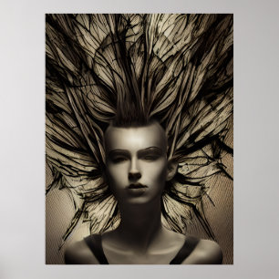 Woman Under Water Dystopian Abstract AI Art Poster