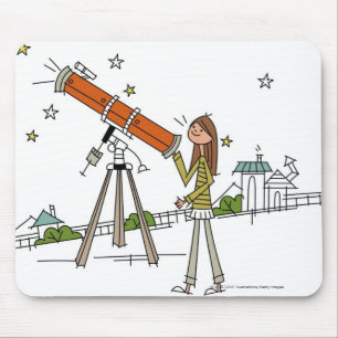 Woman using an astronomy telescope mouse pad