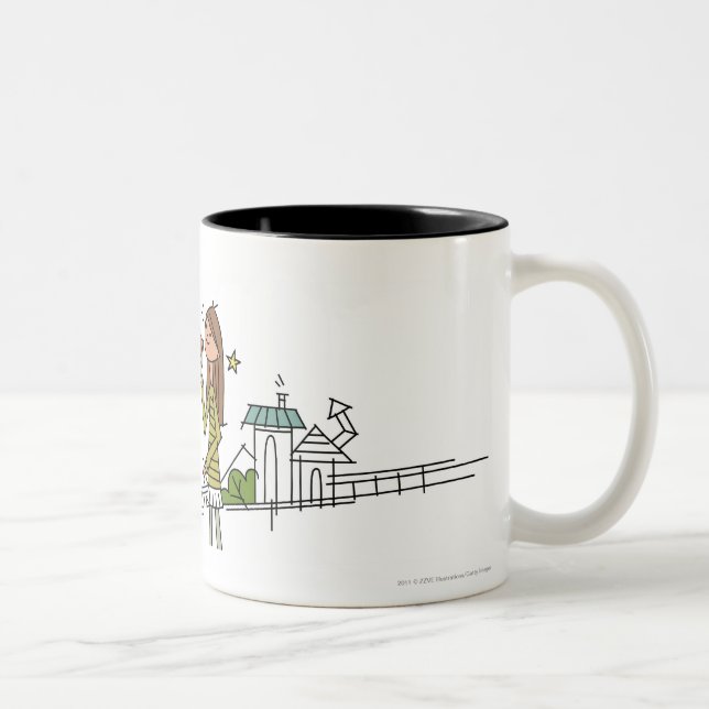 Woman using an astronomy telescope Two-Tone coffee mug (Right)