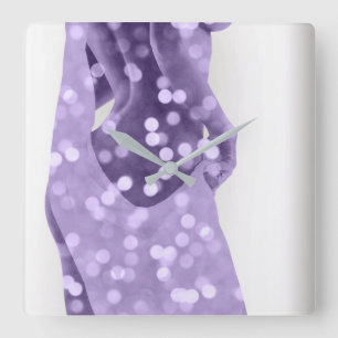 Woman Venus Body Silver Grey Violet Purple Square Wall Clock