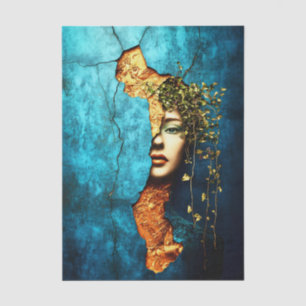 Woman & Vines, Cracked Blue Wall EM9R Decoupage Tissue Paper