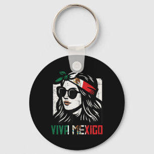 Woman Viva Mexico Flag Cinco De Mayo Mexican Women Key Ring