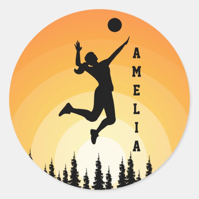 Woman Volleyball Player Beach Volleyball Classic Round Sticker (Front)