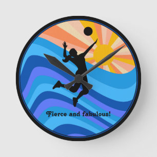 Woman Volleyball Player Beach Volleyball Round Clock