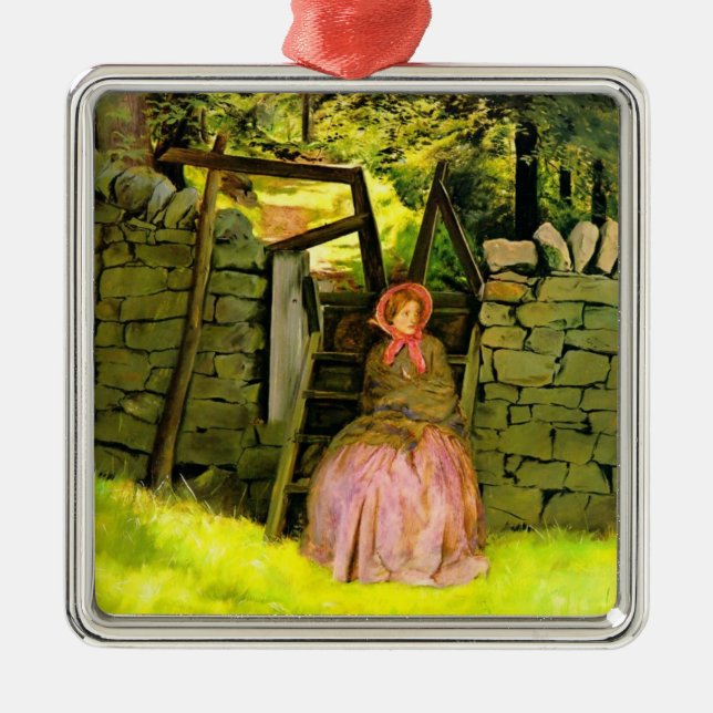 Woman Waiting (by John Everett Millais) Metal Ornament (Front)