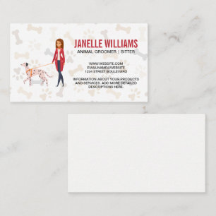 Woman walking a dog Paw Print Bone Pattern Business Card