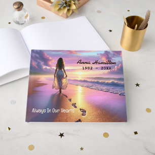 Woman Walking A Sunset Beach  Guest Book