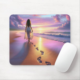 Woman Walking A Sunset Beach  Mouse Pad