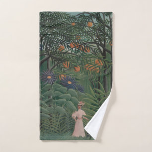 Woman Walking in an Exotic Forest, Henri Rousseau Hand Towel