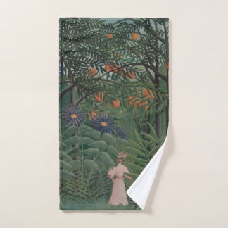 Woman Walking in an Exotic Forest, Henri Rousseau Hand Towel