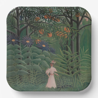 Woman Walking in an Exotic Forest, Henri Rousseau Paper Plate