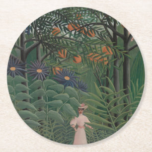 Woman Walking in an Exotic Forest, Henri Rousseau Round Paper Coaster